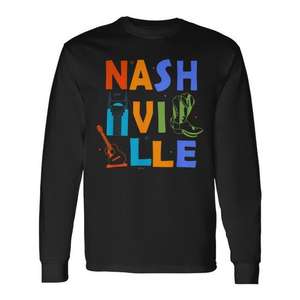 Camiseta de Manga Larga de Nashville, Recuerdo de la Ciudad de la Música, Regalo de Viaje con Diseño de Guitarra - Product Image 1