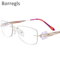Borregls तार टाइटेनियम Rimless चश्मा महिलाओं अल्ट्रालाइट लक्जरी हीरे की कटौती ऑप्टिकल पर्चे चश्मा फ्रेम 718