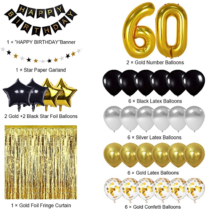 Striscione Decorativo 60° Compleanno Dorato | Addobbi Con Numeri E Stelle Per Festa Di Donna O Uomo | 5 Metri Con Scritta Happy Birthday