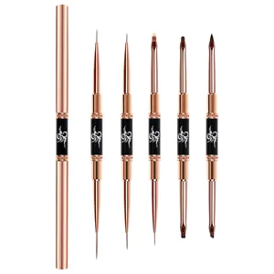 Hot Sale Black Gold Painting Drawing Liner Nail Art Brushes Double Headed Nail Art Liner Brush For Diy Nail Art Designs