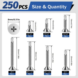 250Pcs Stainless Steel Phillips Countersunk Self Drilling Screws 410 Steel Inch Size Metal Fixing Kit Boxed - Product Image 3