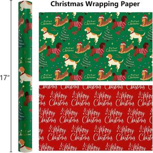 Burymento Christmas Wrapping <b>Paper</b> Green Dog Design 17 In X 32.8 Ft Reversible Gift <b>Wrap</b> For Holiday Craft - Product Image 5