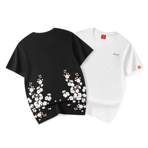 T-shirt surdimensionné noir brodé de fleurs, 100% coton, unisexe, manches courtes, col rond, style japonais, logo personnalisé - Product Image 2