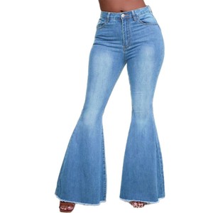Jean évasé bleu clair pour femme, haute élasticité, ourlet effiloché, tailles européennes et américaines 0XL à 4XL - Product Image 5