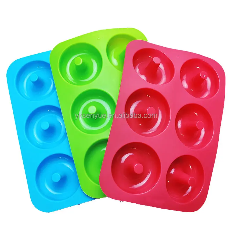 Food grade 6 Holes Silicone Doughnuts Mold Round ring Shape Donut Mold For Chocolate Cake Cheese Baking Pan
