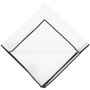 Helder Wit 100% Katoenen Pochet Met Contrasterende Geborduurde Rand, Marineblauw Milieuvriendelijk Recycling, Formele Pakken Zakdoek - Product Image 1
