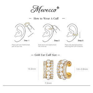 Orecchino a Clip Maimang Personalizzato in <span class=keywords><strong>Argento</strong></span> Sterling <span class=keywords><strong>925</strong></span> Placcato Oro 18K con Perla e Zircone Senza <span class=keywords><strong>Piercing</strong></span> per Donne - Product Image 5