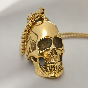Collier avec pendentif en forme de crâne en acier inoxydable, couleur or, unisexe, style punk, bijoux à la mode - Product Image 1
