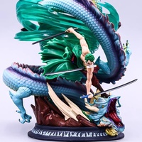 Statue Zoro Gk avec effet de dragon bleu, style trois épées, figurine anime en PVC