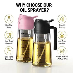 Set Dispenser Olio e Aceto in Vetro per <span class=keywords><strong>Cucina</strong></span>, Spruzzino da 16oz <span class=keywords><strong>con</strong></span> Coperchi Neri e Rosa Caldo - Product Image 5