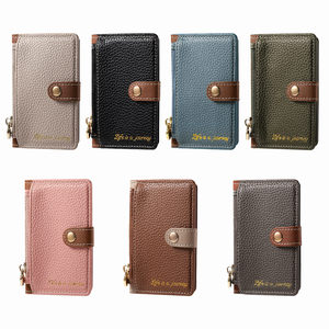 Cartera trasera con múltiples cremalleras de piel de lichi, tarjetero de crédito y identificación de PU grabado, venta al por mayor, con bloqueo RFID magnético para teléfono - Product Image 4