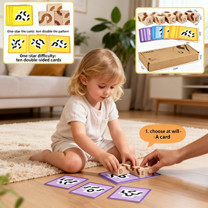 Juego <span class=keywords><strong>de</strong></span> Rompecabezas Lógicos Montessori para Preescolar, Actividad <span class=keywords><strong>de</strong></span> Razonamiento Espacial, Bloques <span class=keywords><strong>de</strong></span> Madera con Patrones a Juego y Tarjetas <span class=keywords><strong>de</strong></span> Desafío - Product Image 1