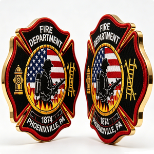 Badge en métal émaillé plaqué or de la police des pompiers de Phoenixville, Pennsylvanie, 1874, emblème patriotique souvenir - Product Image 4