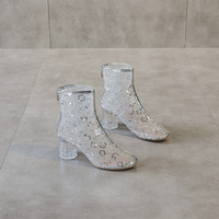 Bottines courtes à talons hauts en cristal, style été 2026, nouvelle collection, plateforme imperméable, tissu résille ajouré, sequins, bottines pour femmes
