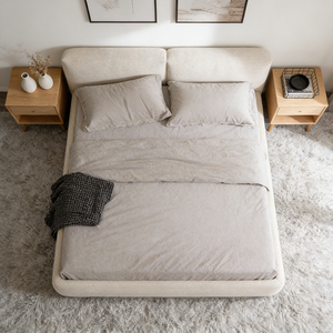 Lit de sol confortable en tissu Wabi-sabi, meubles de chambre <span class=keywords><strong>à</strong></span> coucher avec cadre en bois massif et base <span class=keywords><strong>à</strong></span> <span class=keywords><strong>lattes</strong></span> - Product Image 6