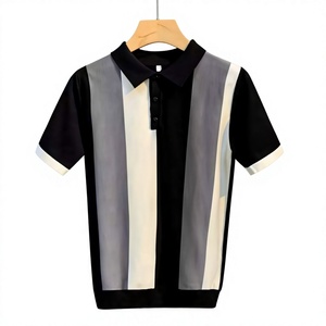 Polo à manches courtes rayé pour homme, design tissé décontracté bicolore, coupe classique - Product Image 5