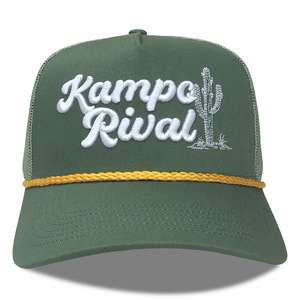 Gorra Trucker de 5 Paneles con Logotipo Personalizado al por Mayor, Estilo <span class=keywords><strong>Kampo</strong></span> Rival Cactus Western Vintage, Verde Oliva, con Cuerda Frontal - Product Image 1