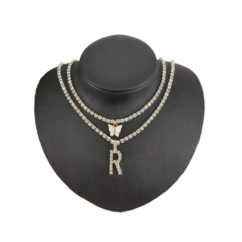 2021 популярная Роскошная красочная бабочка Начальная буква Алмазная инкрустированная горным хрусталем теннисная Подвеска Ожерелье для девочки