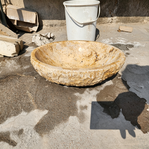 Vente en gros de lavabo sur mesure en marbre travertin beige naturel, grand lavabo pour salle de bain extérieure - Product Image 3