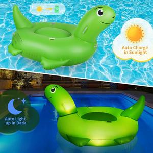 Lámpara LED solar inflable con forma de tortuga, flotante sobre el agua, con respaldo de tortuga, silla reclinable, cama flotante. - Product Image 5