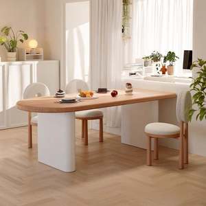 Table à manger en bois massif de couleur crème, ensemble de 4 pièces, design semi-ovale mural peu encombrant pour les petites maisons - Product Image 3
