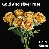 Grenzüberschreitend Beliebte Künstliche Goldene und Silberne Seidenrosen für Hochzeit, Heimdekoration und Fotografie