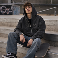 Sweat à capuche zippé personnalisé avec logo, délavé à l'acide, pour hommes et femmes, coupe oversize, en molleton de coton épais, style streetwear, OEM, faible MOQ, portrait