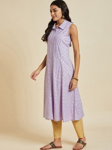 Robes de soirée indiennes pour femmes, prêtes à porter, à motifs ethniques, imprimées par décoloration, sans manches, à col rabattu, coupe trapèze, en coton brodé - Product Image 2