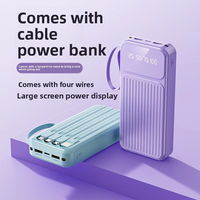 Câble intégré universel, batterie externe numérique 20000 mAh, grande capacité, charge rapide USB/Micro USB, lumières LED portables