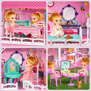 Maison de poupée pour enfants de 3 à 6 ans, pour filles, maison de jeu à 3 étages et 6 pièces avec 2 poupées et figurines - Product Image 2