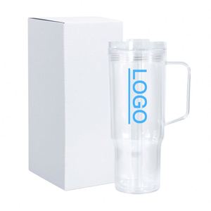 Custom <b>40oz</b> Double Wall Leak-Proof BPA Free Plastic Straw Type Travel <b>Tumbler</b> Reusable Lid <b>Handle</b> Anti-Slip Dishwasher Safe Cute - Product Image 4