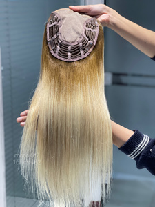 Cabello humano recto europeo Remy de 16 pulgadas con base de seda completa y flequillo para mujer en stock - Product Image 4