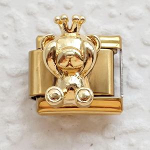 Bracciale <span class=keywords><strong>Charm</strong></span> Italiano Fai-da-te di Tendenza - Orsetto, Ciondolo a Corno, Ciambella in Acciaio Inossidabile 304 Dorato 9mm, Gioielli alla Moda - Product Image 5