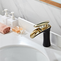 Keran Wastafel Kamar Mandi Modern Mewah Matte Black Gold Kuningan Solid Model Air Terjun Tuas Tunggal