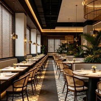 Ensemble de salle à manger moderne pour restaurant, chaise en rotin plastique nordique avec table en marbre et pieds en métal
