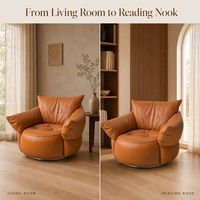 Fauteuil pivotant en cuir véritable avec coussin moelleux, fauteuil lounge individuel, fauteuil d'appoint rond personnalisable pour salon
