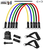 CHENGMO SPORTS Ensemble de 11 Bandes de Résistance avec Barre d'Exercice, Kit Barre de Pilates, Bandes Élastiques d'Entraînement avec Poignées et Ancre de Porte