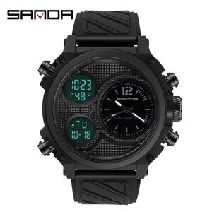 นาฬิกาข้อมือผู้ชาย Sanda 3002 หน้าปัดดิจิตอลสีน้ำเงิน ตัวเลขขนาดใหญ่ ดีไซน์คลาสสิก เรืองแสง พร้อมฟังก์ชั่นวันที่ นาฬิกาหรูหราสำหรับผู้ชาย Relogio Masculino - Product Image 4