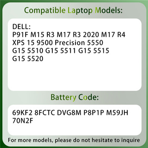 Batterie d'ordinateur portable en gros 69KF2 8FCTC DVG8M P8P1P M59JH 70N2F pour Dell <span class=keywords><strong>Alienware</strong></span> M15 M17 R3 R4 XPS 15 9500 Precision 5550 - Product Image 2