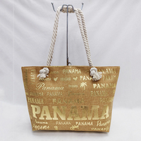 Bolsa de playa de Panamá de recuerdo de palmera de lona de verano para mujer con estampado dorado y logotipo personalizado