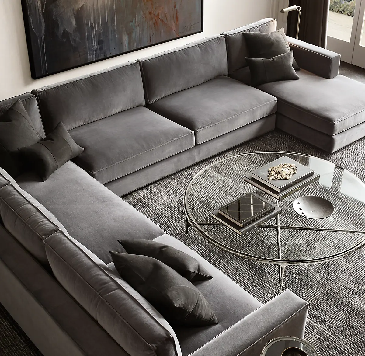 Sofá de canto de luxo com design europeu, sofá de braço esquerdo/direito com secções seccionais para sala de estar, móveis para casa