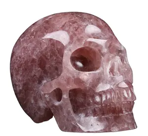 Череп Mr Skull, оптовая продажа, натуральный драгоценный камень ручной работы, Хрустальные черепа 3,5 дюйма, клубничный кварцевый череп, Исцеляющие кристаллы