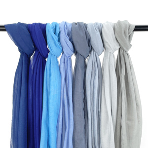 Pañuelo liso <span class=keywords><strong>de</strong></span> polialgodón para mujer malaya, ligero, mezcla <span class=keywords><strong>de</strong></span> poliéster, <span class=keywords><strong>tela</strong></span> <span class=keywords><strong>de</strong></span> velo completo, chal étnico con tonalidades azul marino - Product Image 2