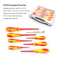 Kit de tournevis isolés VDE 1000V en acier Cr-V avec poignée TPR - Ensemble d'outils d'électricien 8 pièces avec testeur de tension dans un coffret de transport