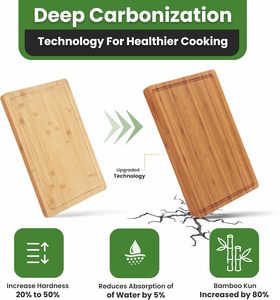 16x11x1 인치 탄화 대나무 주방 도마 샤퀴테리 치즈 트레이 고기 도마 주스 홈이 있는 측면 손잡이 - Product Image 4
