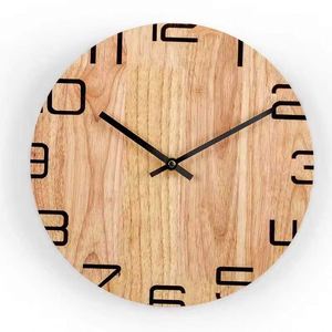 Horloge murale en bois personnalisée pour cadeau de pendaison de crémaillère, finition imitation bois, silencieuse, sans tic-tac, style nordique, décoration pour nouveaux propriétaires - Product Image 1