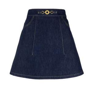 Falda vaquera informal transpirable de cintura media para mujer, falda vaquera de verano a la moda con pantalones cortos incorporados, cinturón y detalles de piel. - Product Image 2