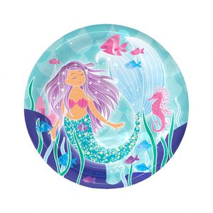 Dernier design sur le thème de la sirène, vaisselle jetable, décorations de fête, ensemble d'assiettes en papier - Product Image 4