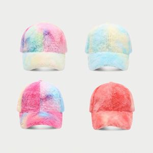 Gorro de Béisbol de Pelo Sintético con Estampado Tie Dye Ombre, a la Moda para Mujer, Novedad de Invierno - Product Image 1