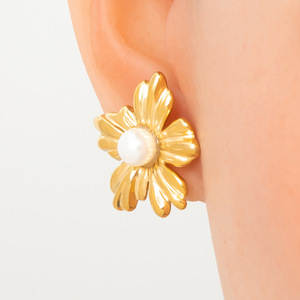 Fashion Stud <b>Earrings</b> Flower Shape Pearl Inlay Stainless Steel Ear <b>Post</b> Gold Silver Color For Women Jewelry EH11129 - Product Image 3